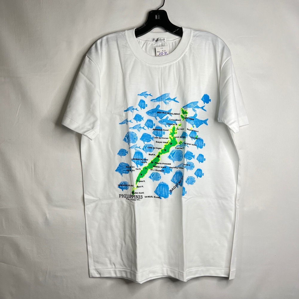 Pusong Pinoy White Philippines Map Fish T Shirt Mens XL Souvenir Palawan Graphic
